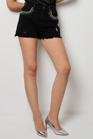 Short en jean taille haute - Noir