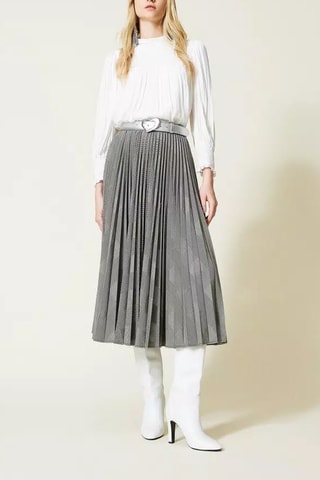 Top en Geplooide Rok Hoge Taille - Wit en Lichtgrjis