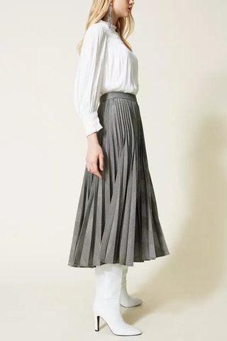 Top en Geplooide Rok Hoge Taille - Wit en Lichtgrjis