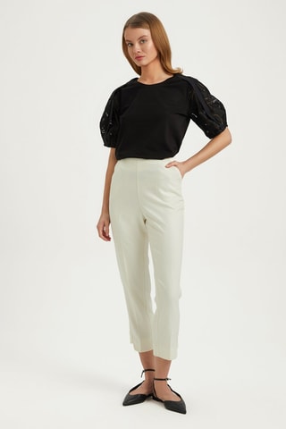 Pantalon cigarette taille haute - Ecru
