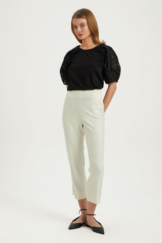 Pantalon cigarette taille haute - Ecru