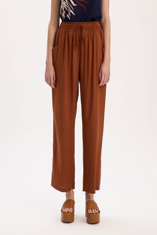 Pantalon wide legs taille haute - Marron
