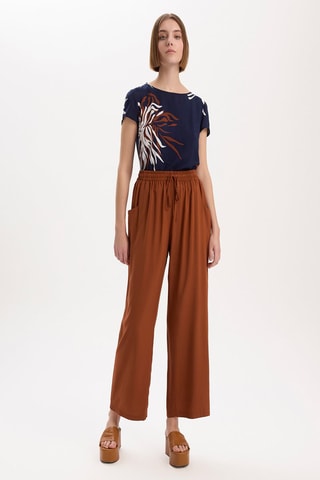 Pantalon wide legs taille haute - Marron
