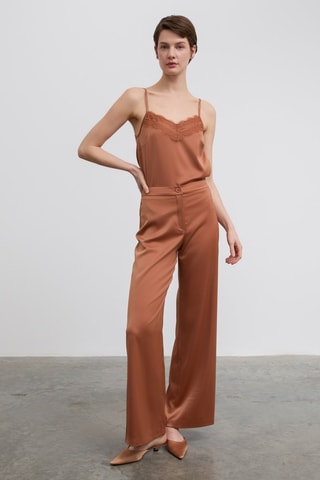 Pantalon taille haute - Marron