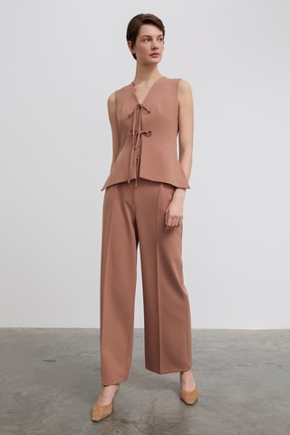 Pantalon wide legs taille haute - Marron