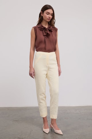 Pantalon carotte taille haute - Ecru