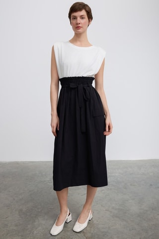 Robe midi - Écru et noir
