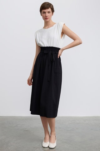 Robe midi - Écru et noir