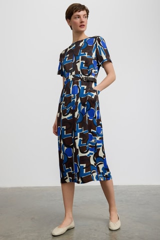 Robe midi - Bleu et marron