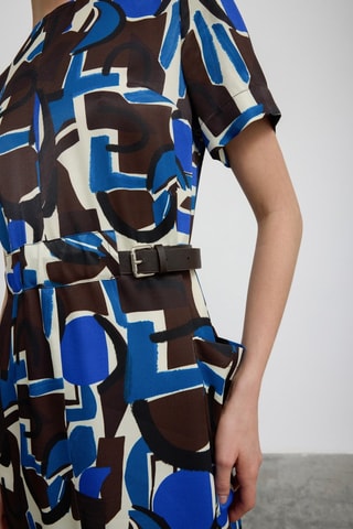 Robe midi - Bleu et marron