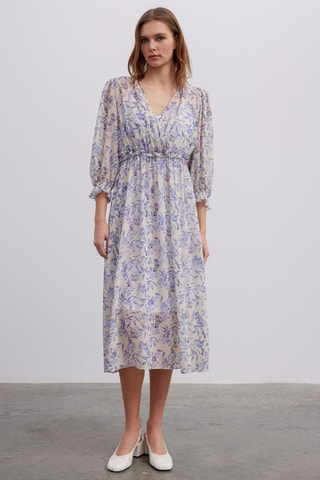 Robe midi - Blanc et bleu marine