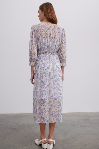 Robe midi - Blanc et bleu marine