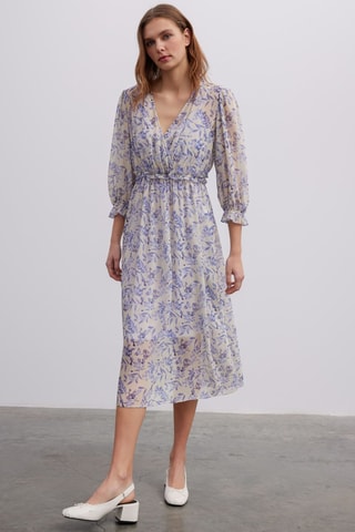 Robe midi - Blanc et bleu marine