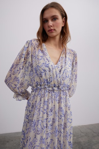 Robe midi - Blanc et bleu marine