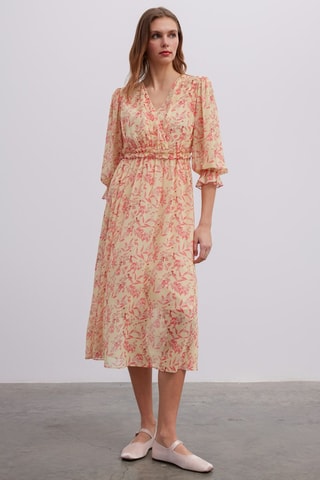 Robe midi - Beige et corail