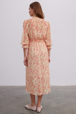 Robe midi - Beige et corail