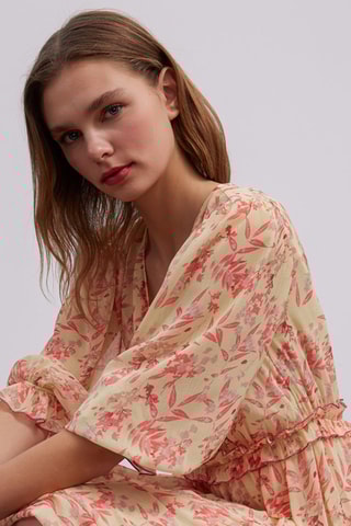 Robe midi - Beige et corail