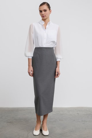 Jupe longue taille haute - Gris chiné