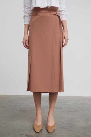 Jupe midi taille haute - Marron