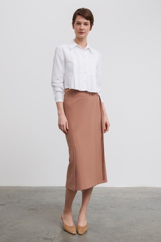 Jupe midi taille haute - Marron