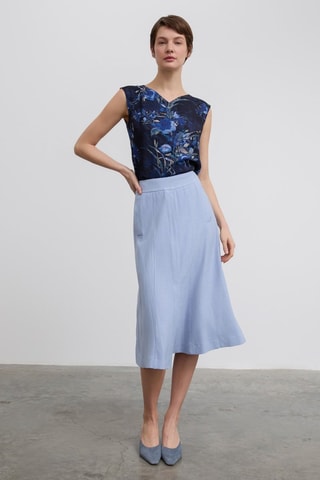 Jupe midi taille haute - Bleu