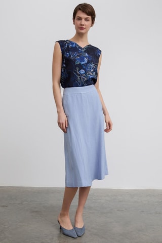 Jupe midi taille haute - Bleu