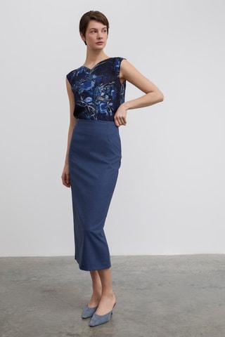 Jupe longue taille haute - Bleu