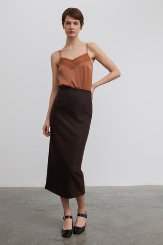 Jupe longue taille haute - Marron
