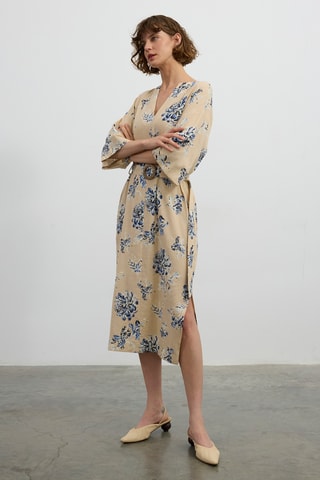 Robe midi en lin - Beige