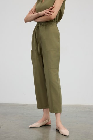 Pantalon carotte taille haute - Kaki