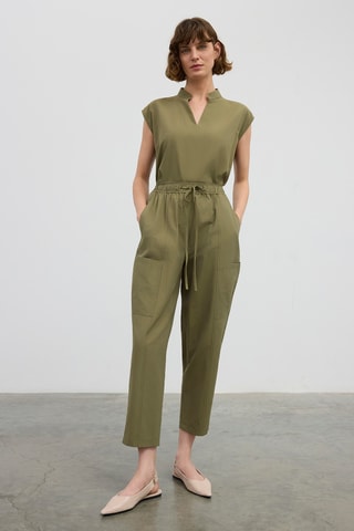 Pantalon carotte taille haute - Kaki