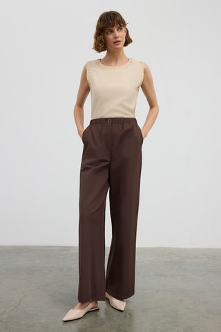 Pantalon taille haute - Marron