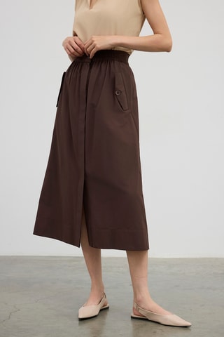 Jupe midi taille haute - Marron