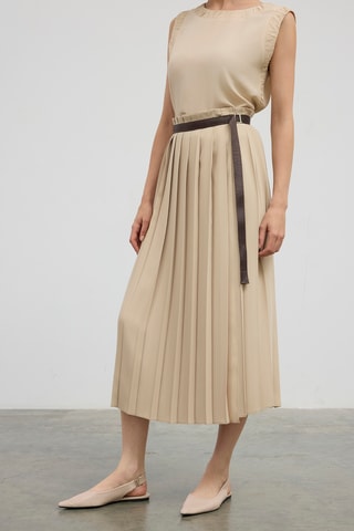 Jupe plissée taille haute - Beige