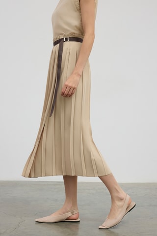 Jupe plissée taille haute - Beige