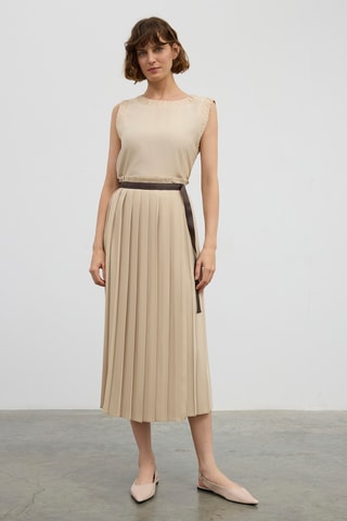 Jupe plissée taille haute - Beige
