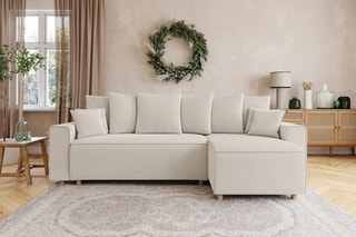 Canapé d'angle droit convertible Chartrons - Beige - 4 places - En velours côtelé
