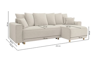 Canapé d'angle droit convertible Chartrons - Beige - 4 places - En velours côtelé
