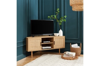 Meuble TV d'angle 2 portes Amana - Imitation chêne