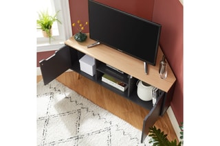 Meuble TV d'angle 2 portes Lyna - Anthracite