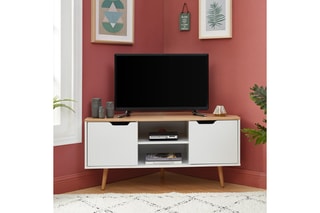 Meuble TV d'angle 2 portes Lyna - Blanc