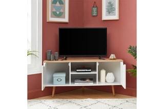 Meuble TV d'angle 2 portes Lyna - Blanc