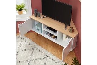 Meuble TV d'angle 2 portes Lyna - Blanc