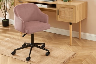 Fauteuil de bureau à roulettes Barnabe - Rose foncé - Tissu velours côtelé