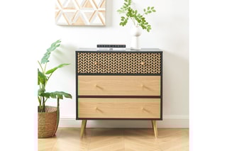 Commode 3 tiroirs Capucine - Noir et imitation bois