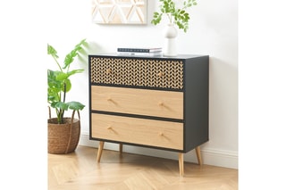 Commode 3 tiroirs Capucine - Noir et imitation bois