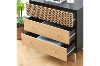 Commode 3 tiroirs Capucine - Noir et imitation bois