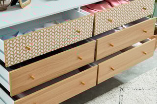 Commode 6 tiroirs Capucine - Blanc et imitation bois