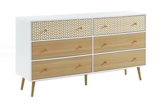 Commode 6 tiroirs Capucine - Blanc et imitation bois