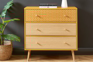 Commode 3 tiroirs Capucine - Orange et imitation bois